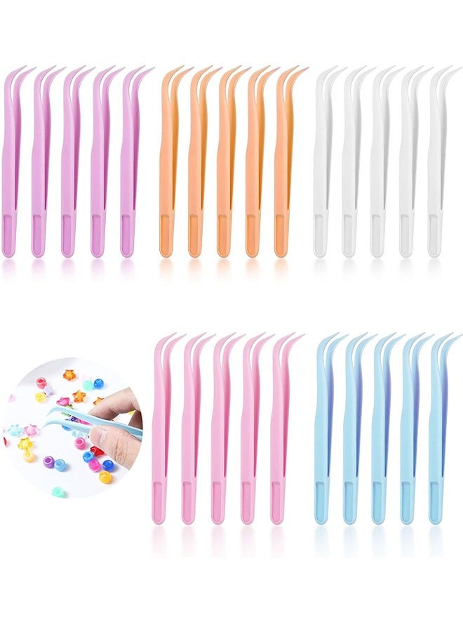 ملاقط بلاستيكية للأطفال، 25 قطعة ملاقط لصناعة المجوهرات بالخرز الحرفية متعددة الأغراض، ملقط متعدد الأغراض، أدوات صنع المجوهرات ذات الطرف المنحني لصنع ملصقات الحرف اليدوية اليدوية ملصقات الخبز تزيين الزواحف - Image 1