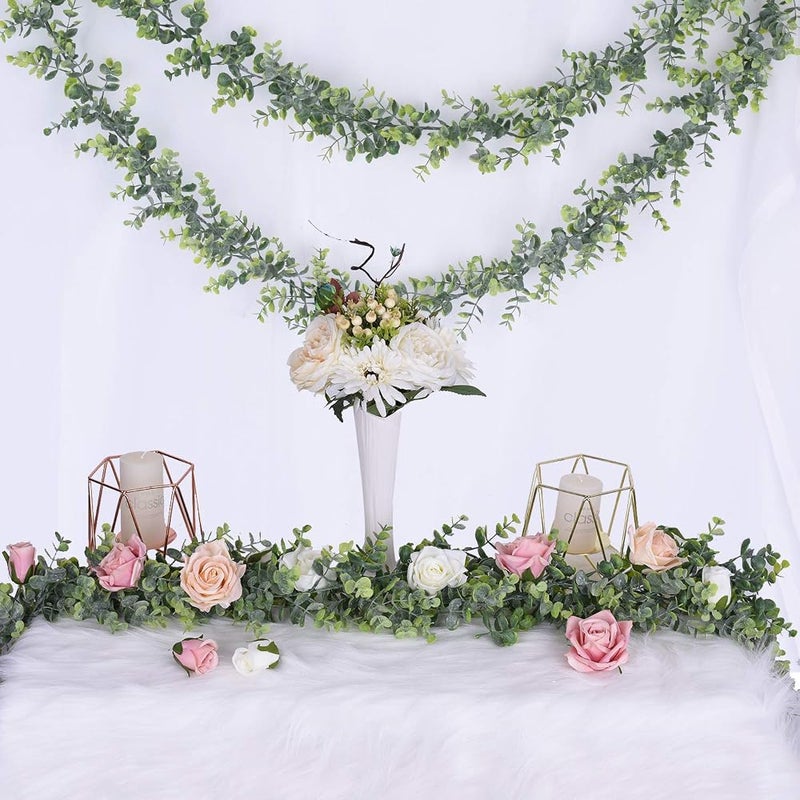 DearHouse Faux Eucalyptus Garland Plant, 2 Pack Artificial Vines Hanging Eucalyptus Leaves Greenery Garland for Wedding Backdrop Arch Wall Decor, 6 Feet/pcs UV Protected Indoor Outdoor - Image 4