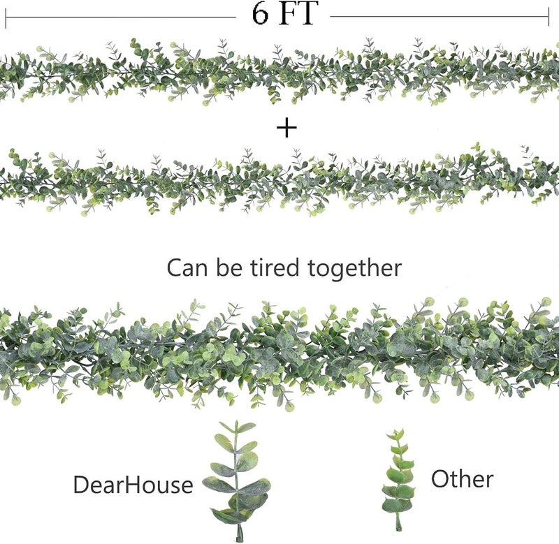 DearHouse Faux Eucalyptus Garland Plant, 2 Pack Artificial Vines Hanging Eucalyptus Leaves Greenery Garland for Wedding Backdrop Arch Wall Decor, 6 Feet/pcs UV Protected Indoor Outdoor - Image 1