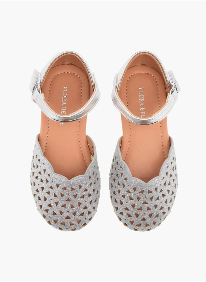 Flora Bella By Shoexpress Girls Cutwork Detail Ballerina Shoes with Hook and Loop Closure Ramadan Collection