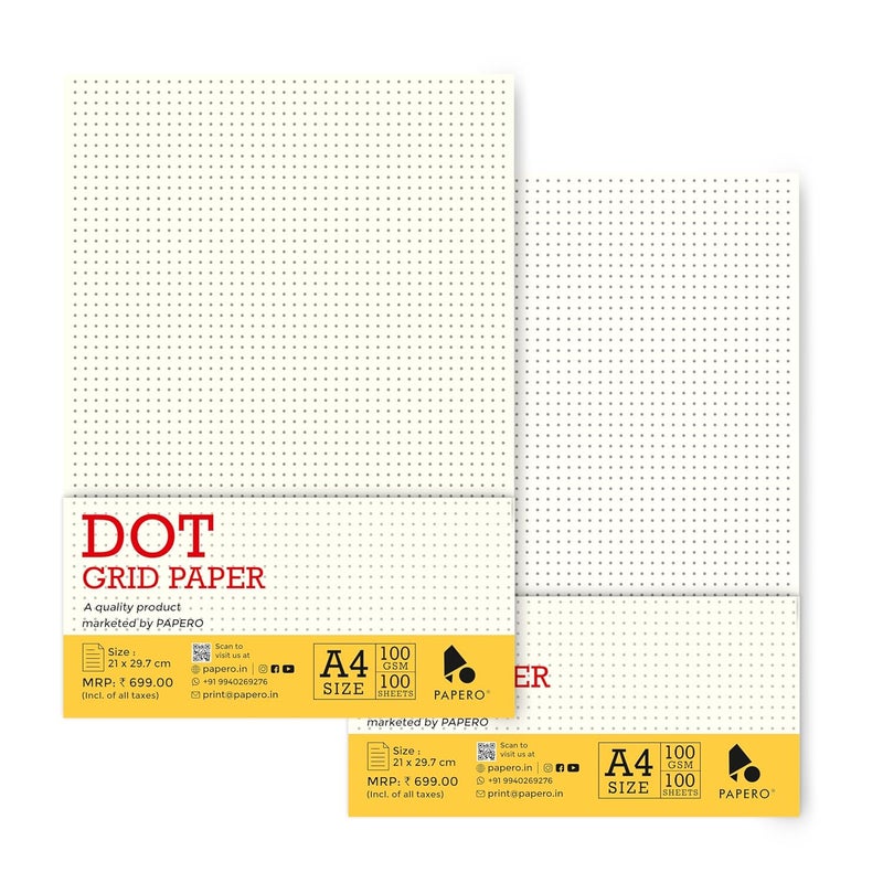 A4 Loose Leaf Dot Grid sheets/Grid Paper | 100 GSM | 100 Sheets | A4 (21 x 29.7 cm) | Ideal for Artists & Designers | Pack of 2