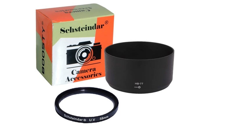 Schsteindar ® Hood & UV Filter for Nikon D3500, D5600, D5300,D5500, D3400, D3300, D7100, D7200, Hood HB 77 & UV Filter 58 mm - Image 1