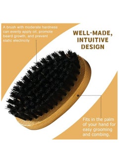 KHAJUL Wood  Beard Comb Brush Set Bristle Mustache Brush with Velvet Travel Pouch  - Image 3
