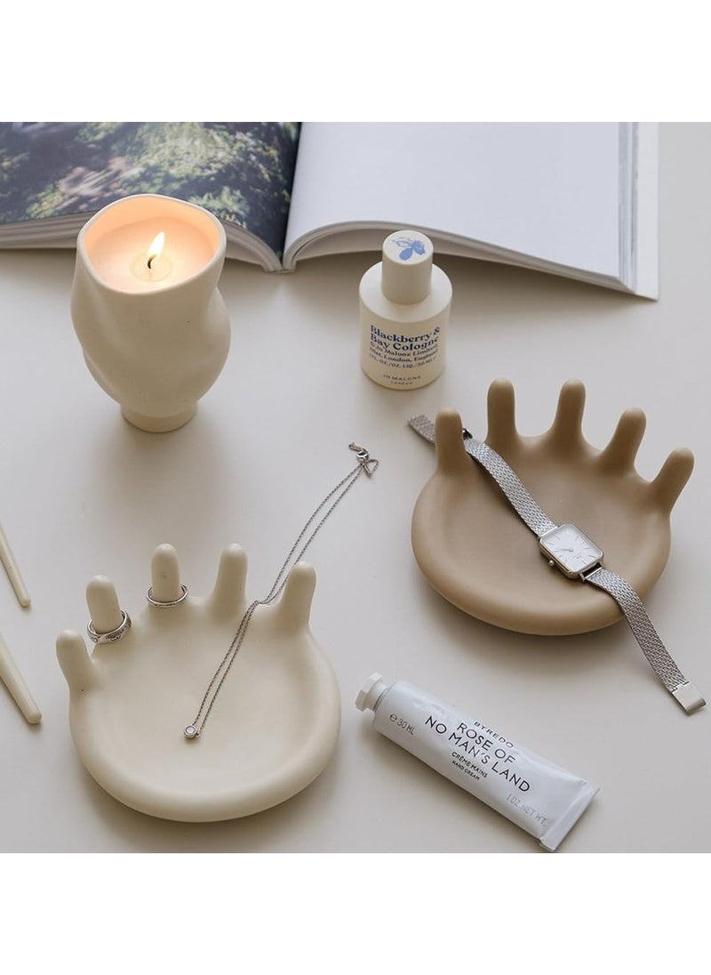 Short Five-finger Rings Dish, Decorative Jewelry Tray for Display (Crème)