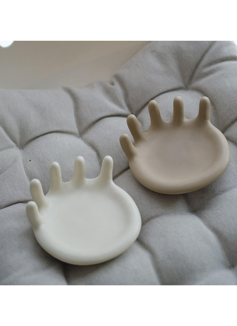 Short Five-finger Rings Dish, Decorative Jewelry Tray for Display (Crème)