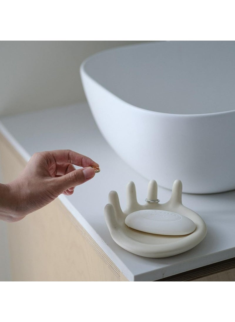 Short Five-finger Rings Dish, Decorative Jewelry Tray for Display (Crème)