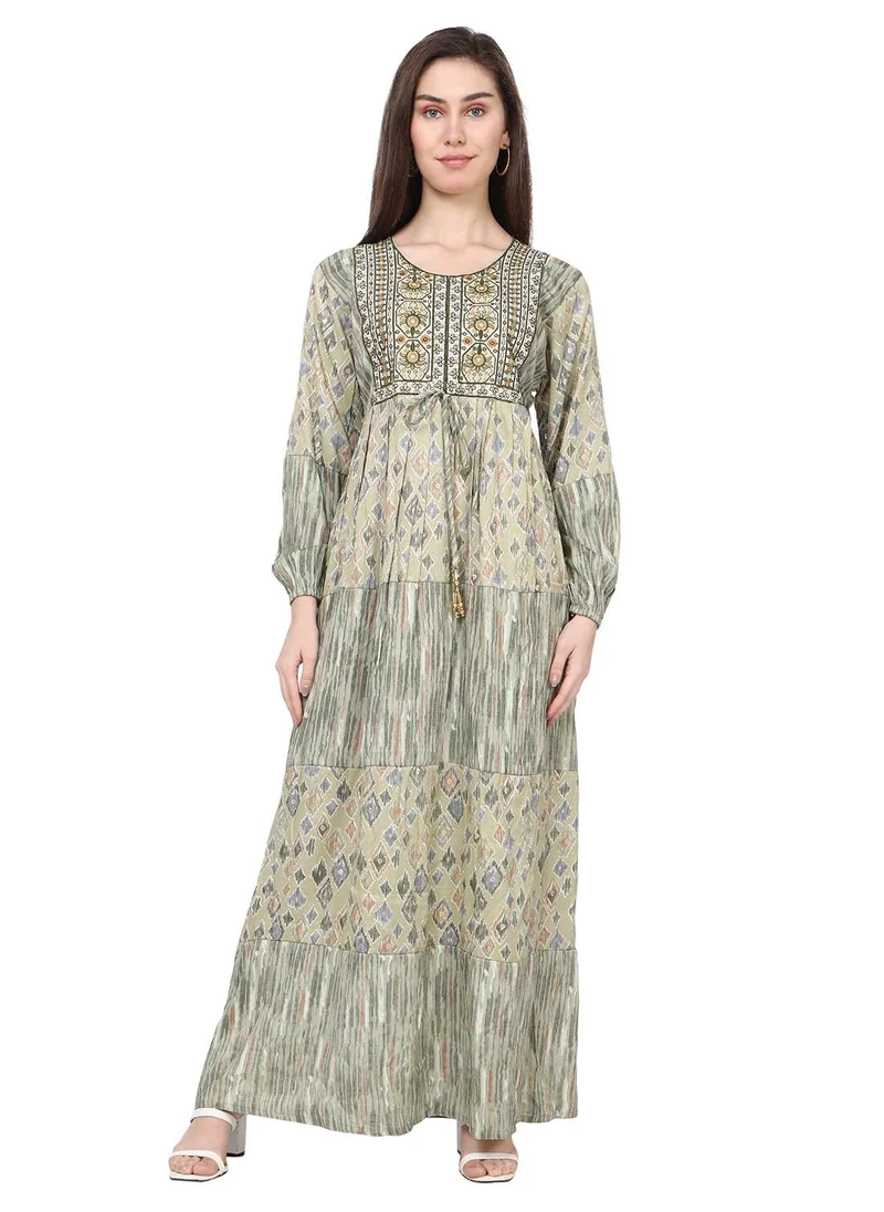 HANA & SARA LONG VISCOSE EMBROIDERED PRINTED SIMPLE ELEGANT ARABIC KAFTAN JALABIYA DRESS