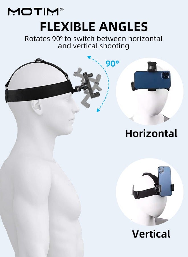 Motim Head-Mounted Mobile Phone Mount with Remote Control, First-Person View Live Shooting Phone Holder Bracket for Phone (4"-7") and Camera 2 IN 1, 360° Rotating, Head Mount Strap Kit Compatible with iPhone Smartphones and Action Camera - Image 2