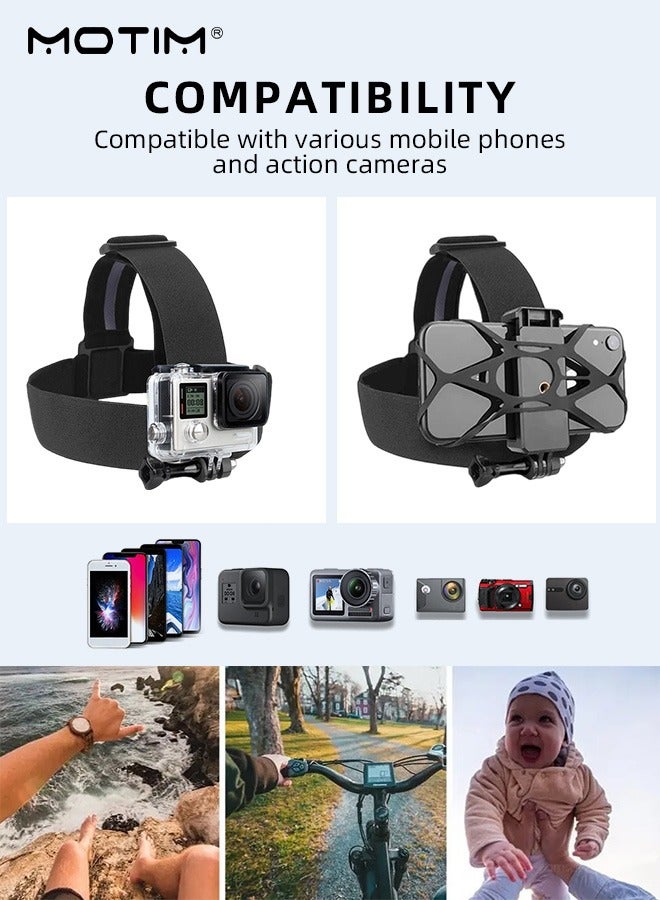 Motim Head-Mounted Mobile Phone Mount with Remote Control, First-Person View Live Shooting Phone Holder Bracket for Phone (4"-7") and Camera 2 IN 1, 360° Rotating, Head Mount Strap Kit Compatible with iPhone Smartphones and Action Camera - Image 3