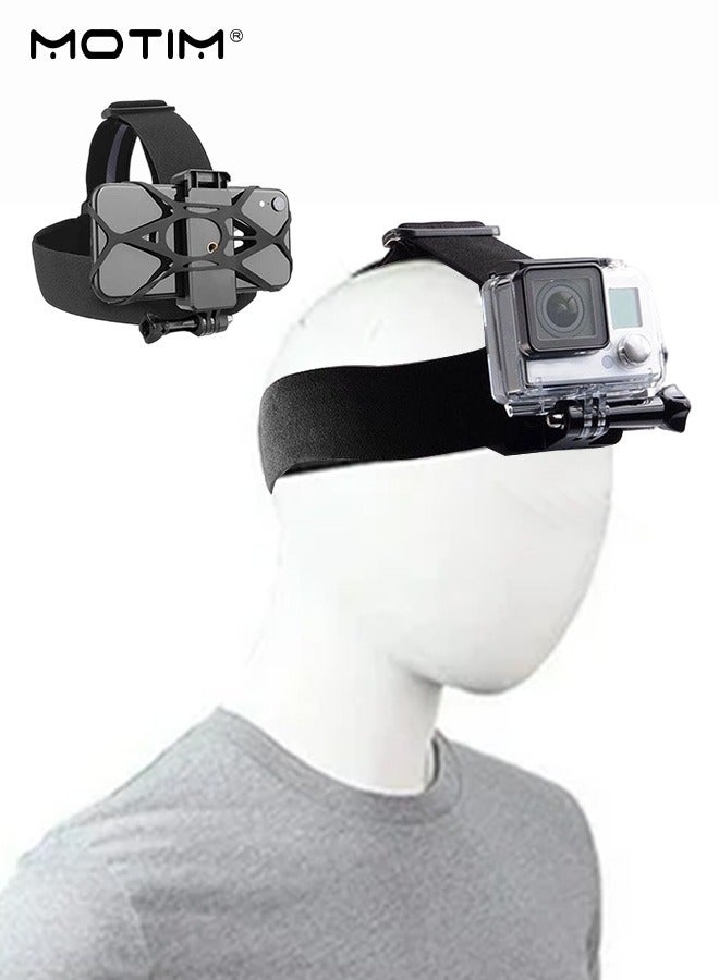 Motim Head-Mounted Mobile Phone Mount with Remote Control, First-Person View Live Shooting Phone Holder Bracket for Phone (4"-7") and Camera 2 IN 1, 360° Rotating, Head Mount Strap Kit Compatible with iPhone Smartphones and Action Camera - Image 1