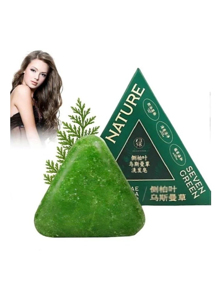 Nature Triangle Shampoo Bar, Nature Seven Green Soap Usman Grass Bar, Calming & Strengthens Hair for Women and Mens - Image 2