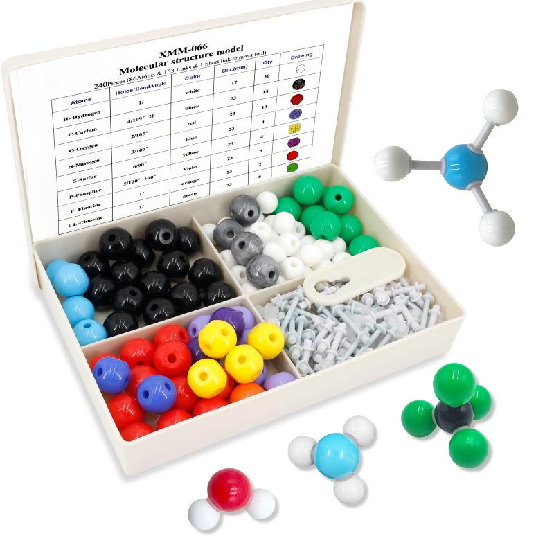 SHRJ 240Pcs Molecular Model Kit Inorganic Atomic Chemistry Element Set Organic Chemical Molecular Structure Model Building Kit Science Teaching Supplies Gifts for Teachers Friends Family Members - Image 3