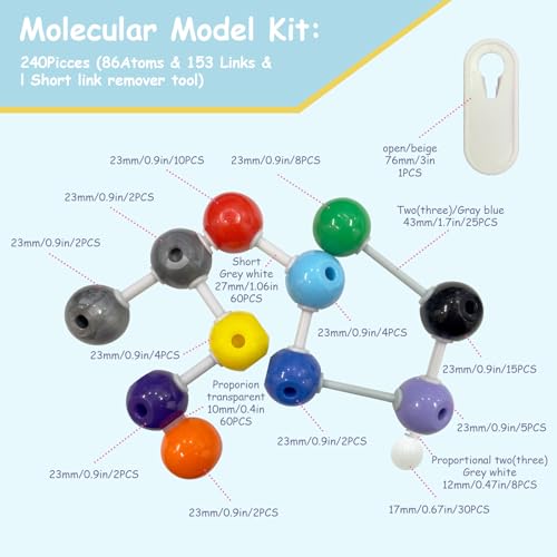 SHRJ 240Pcs Molecular Model Kit Inorganic Atomic Chemistry Element Set Organic Chemical Molecular Structure Model Building Kit Science Teaching Supplies Gifts for Teachers Friends Family Members - Image 5