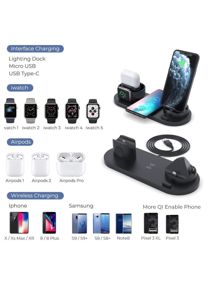 إلترازون 6 in 1 Wireless Fast Charging Stand for Apple Watch/AirPods/iPhone/ Samsung - Image 2