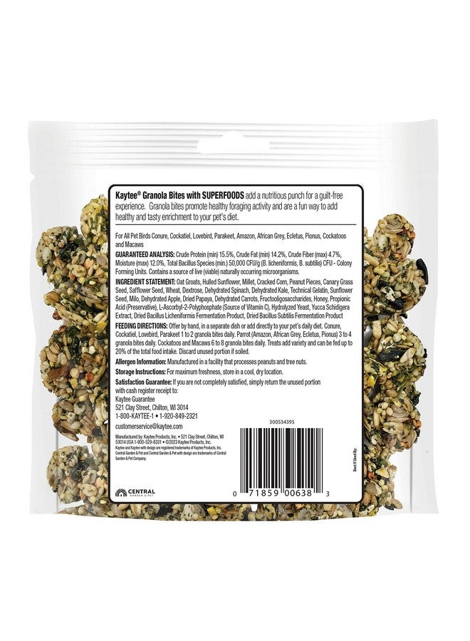 Kaytee Granola Bites with Super Foods Spinach and Kale for Pet Birds, Conure, Cockatiel, Lovebird, Parakeet, Amazon, African Grey, Ecletus, Pionus, Cockatoos and Macaws, 4.50 Ounce (Pack of 1) - Image 2
