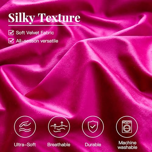 MUSSEL King Size Comforter Set Hot Pink 3 Pieces,Luxury Velvet Striped Bedding Comforter Sets,Elegant Lightweight Neutral Soft Fluffy King Comforter Sets for Bedroom - Image 5