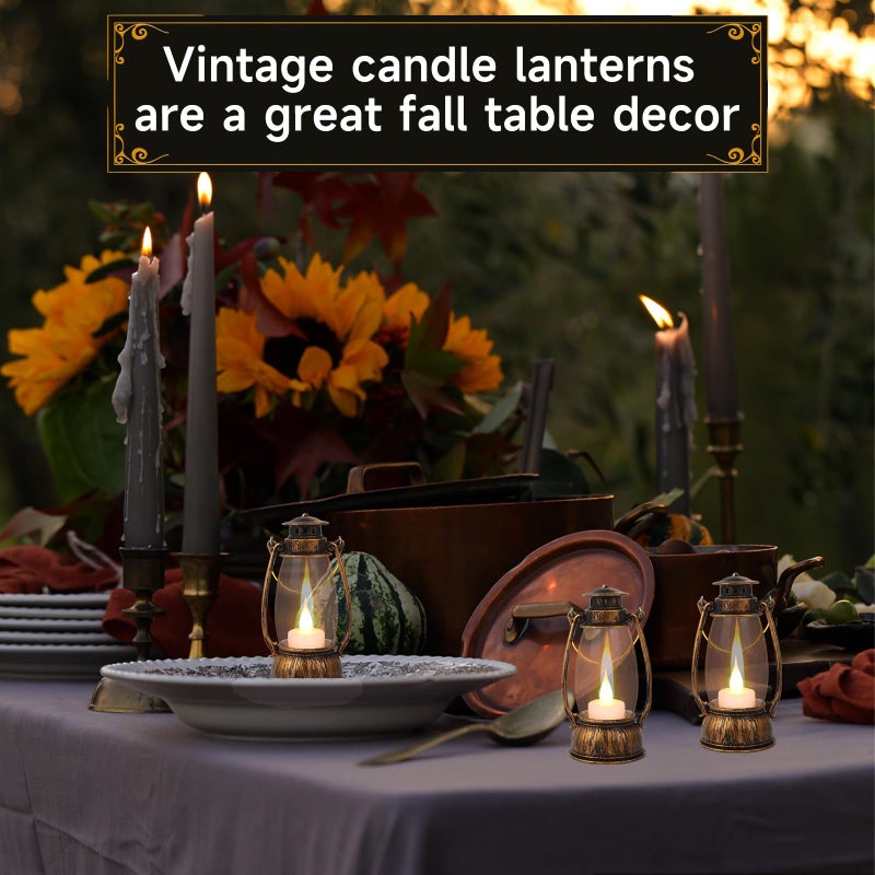 Reperla 12Pcs Mini Lantern Decorative with Flickering LED Candle, 6Inch Small Western Lantern for Table Centerpiece, Vintage Hanging Candle Holders for Western Halloween Camping Party Decor (Brown) - Image 2