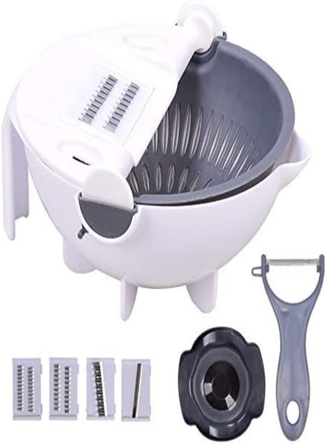 AKDC Smm Multifunctional Rotating Basket Vegetable Cutter/Slicer/Chopper/Grater With 5 Dicing Blades (White) - Image 2