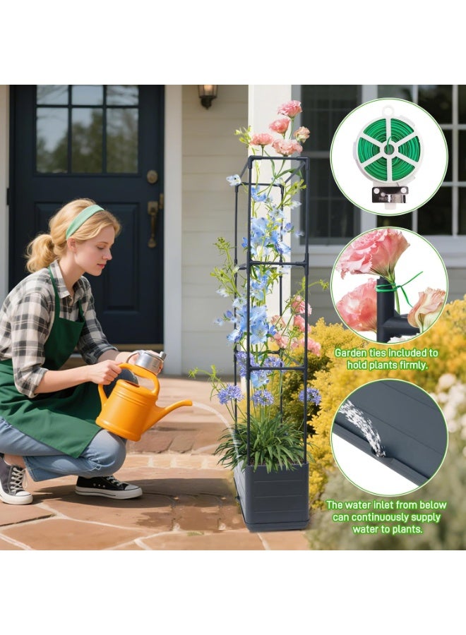 Luckam صندوق زراعة الطماطم المرتفع مع تعريشة، 43.4" قفص طماطم ذاتي الري للخضروات، الزهور والنباتات المتسلقة، زراعة داخلية وخارجية في الفناء، تجميع سهل (أخضر) - Image 5