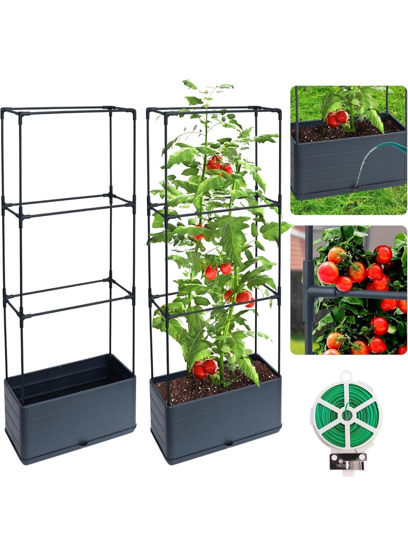 Luckam صندوق زراعة الطماطم المرتفع مع تعريشة، 43.4" قفص طماطم ذاتي الري للخضروات، الزهور والنباتات المتسلقة، زراعة داخلية وخارجية في الفناء، تجميع سهل (أخضر) - Image 1