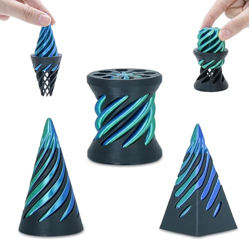 Minleway 3 Packs Impossible Spiral Cone Fidget Toys3D Printed Pyramid Passthrough SculptureMini Sensory Toy for Stress Relief AnxietyStocking Stuffers for Adults Kids Gifts Green Black - Image 1