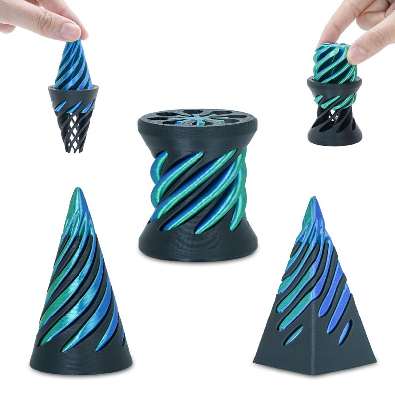 Minleway 3 Packs Impossible Spiral Cone Fidget Toys3D Printed Pyramid Passthrough SculptureMini Sensory Toy for Stress Relief AnxietyStocking Stuffers for Adults Kids Gifts Green Black - Image 3