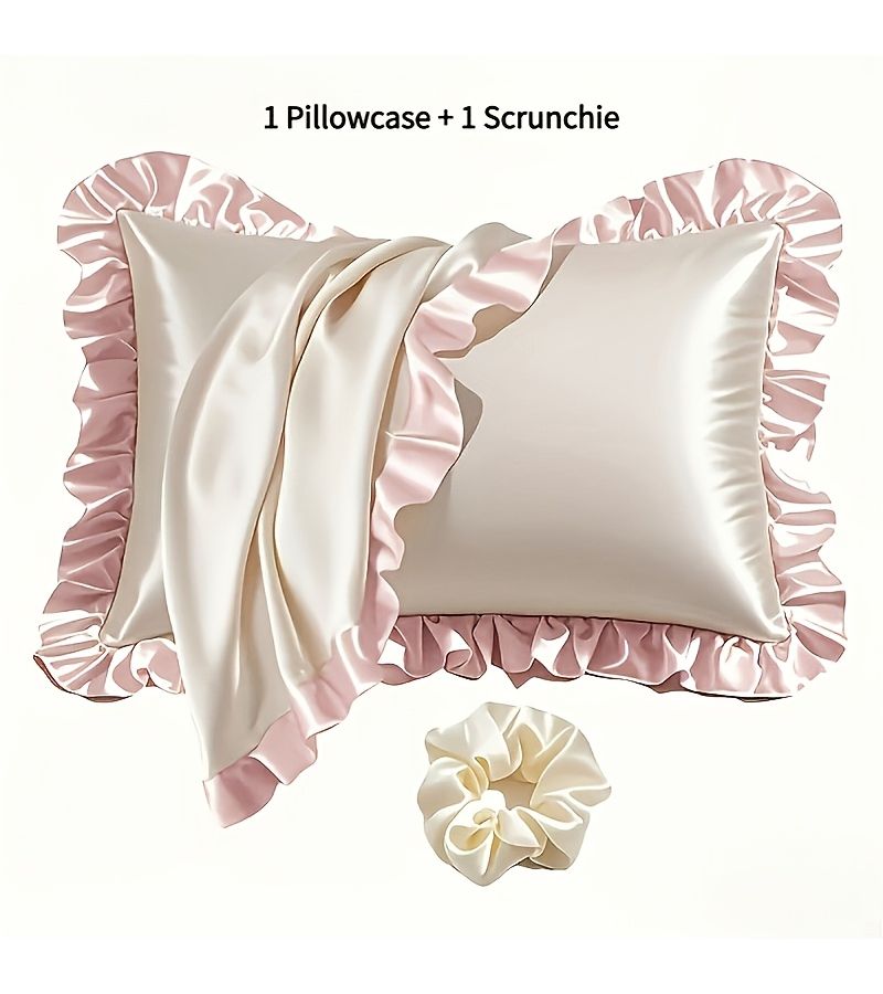 1 Black Ruffled Satin Pillowcase With Matching Hair Tie Standard 19.69 Inches By 25.98 Inches No Insert Elegant Minimalist Home Decor New Year Or Valentines Gift - Image 4