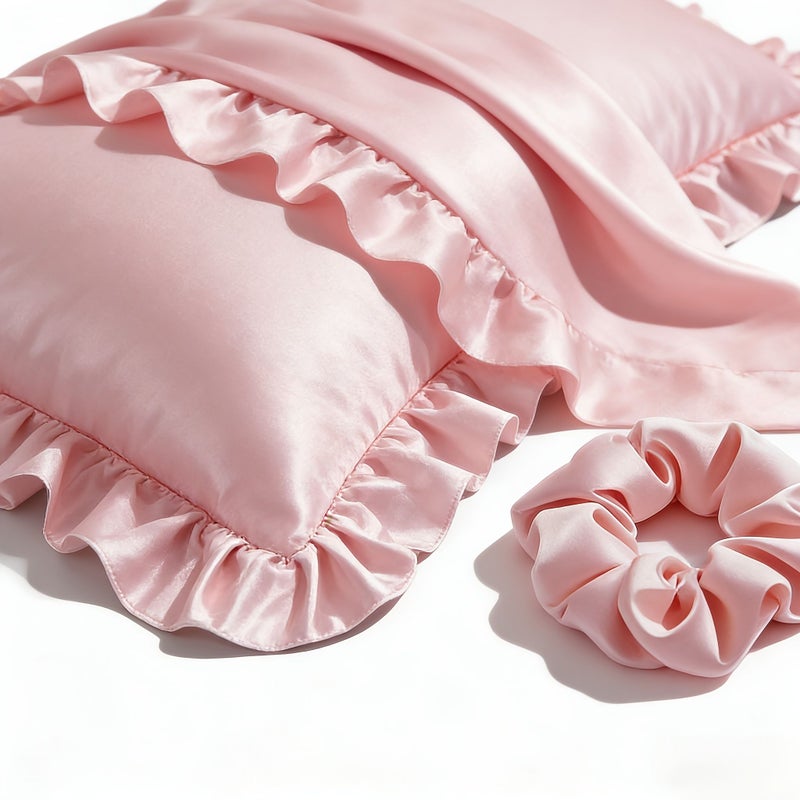 1 Black Ruffled Satin Pillowcase With Matching Hair Tie Standard 19.69 Inches By 25.98 Inches No Insert Elegant Minimalist Home Decor New Year Or Valentines Gift - Image 5