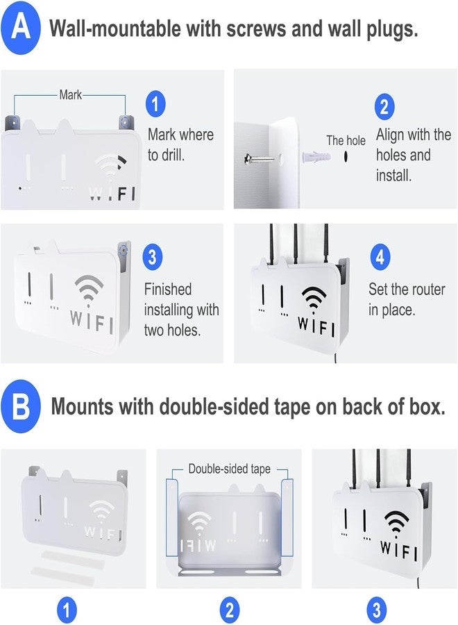 VIHANCO Wall Router Holder Case, No-Drill Wall Mounted Router Organizer Box, Self-Adhesive Peel & Stick WiFi Storage Case for Home Decor and Cable Organization - Image 4