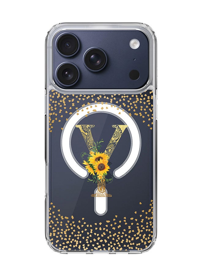Stylizedd Classic Clear MagSafe Case for iPhone 17 Pro , Hybrid Soft Case Flexible Edges Anti Drop TPU PC Gel Thin Transparent Cover [ Designed for iPhone 17 Pro ] - Custom Monogram Initial Letter Floral Pattern Alphabet - Y  (Clear )