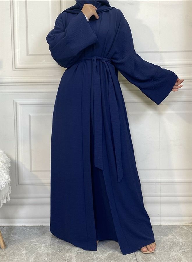 Loquat Women's Casual Long Dress Two-Piece Set Women's Solid Color Long Sleeves Abaya Suit Blue 