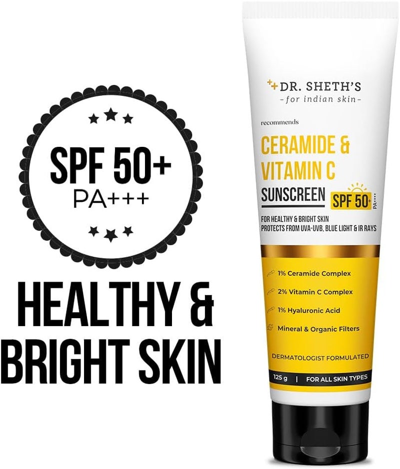 Dr. Sheth's واقي الشمس من د. شيث مع السيراميد وفيتامين C SPF 50+ PA++++ - تركيبة غير لزجة وسريعة الامتصاص لبشرة صحية ومشرقة - Image 2