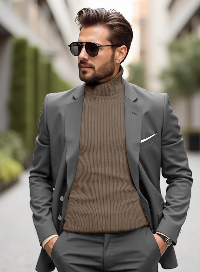 NY Threads Men's Ribbed Turtleneck Slim Fit Pullover Casual Long Sleeves Basic Top, Khaki, M - Image 2