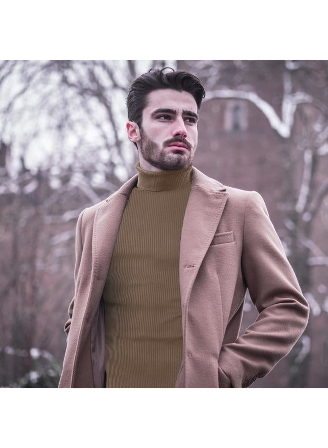 NY Threads Men's Ribbed Turtleneck Slim Fit Pullover Casual Long Sleeves Basic Top, Khaki, M - Image 3