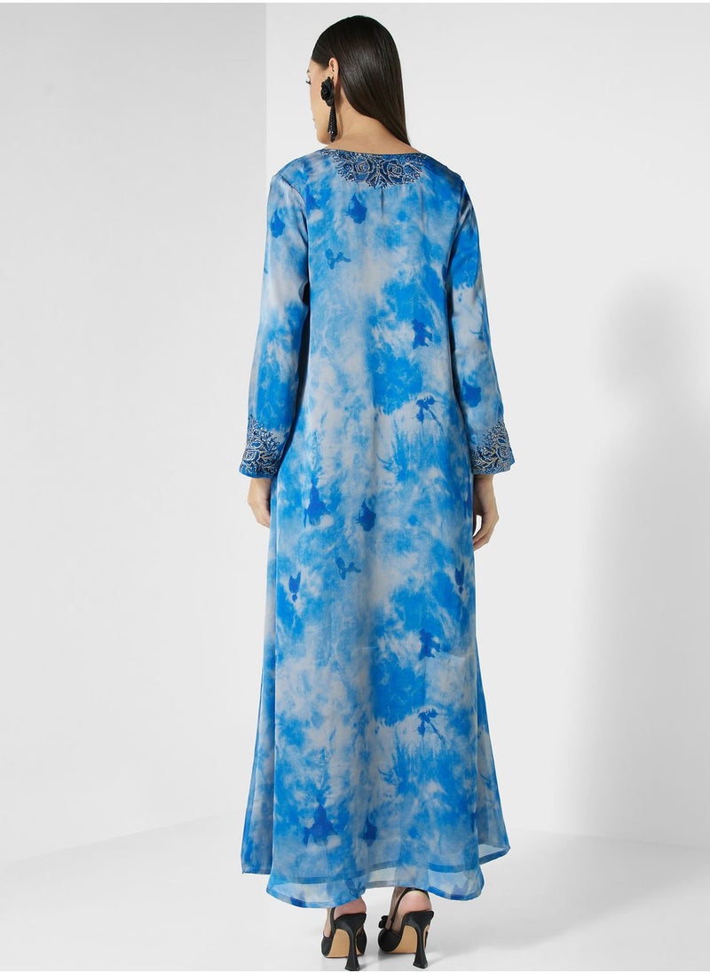 KASHKHA - V-Neck  Printed Jalabiya - Image 1
