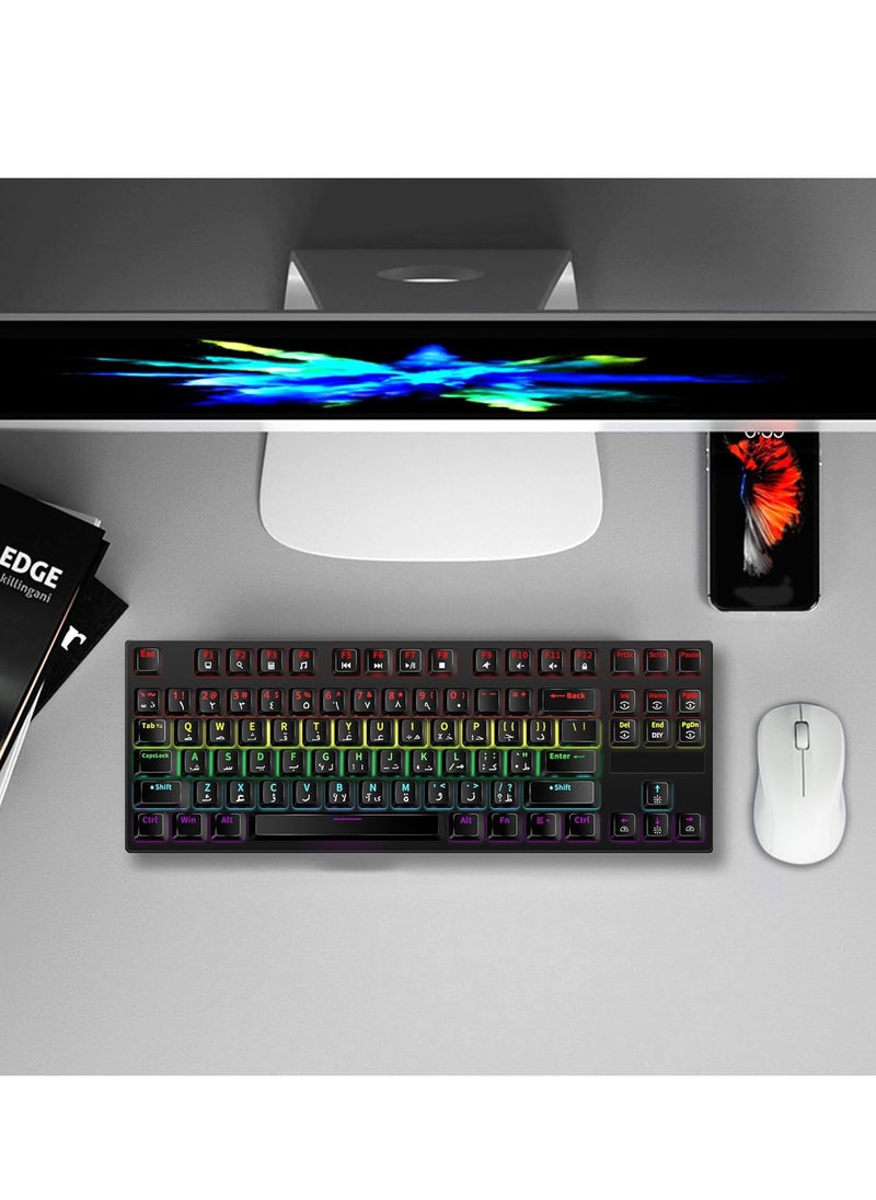 Generic RGB English Arabic Gaming Keyboard and DPI Mouse Combo, 87 Keys Mechanical Keyboard with LED Backlit, Quick Response USB Wired Keyboard with 7 Colors Mouse for Windows/MacOS/Android PC Gamers  - Image 2