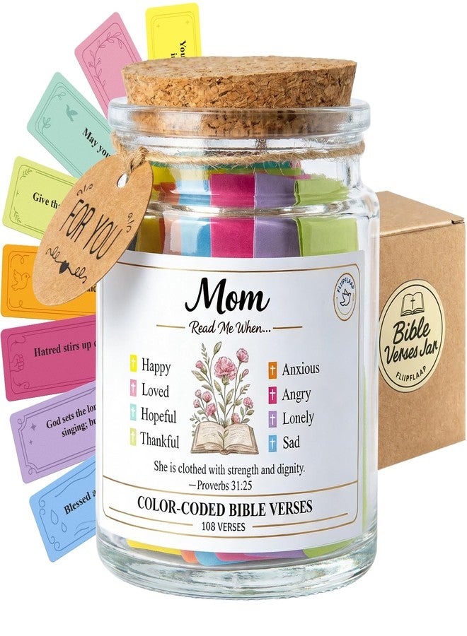 FliipFlaap Bible Verse Jar for Mom, 108 Color-Coded Scriptures in 8 Emotions, Christian Gifts for Mom, Mothers Day Birthday Gifts for Mom from Daughter Son, Inspirational Religious Gift for Mother - Image 1