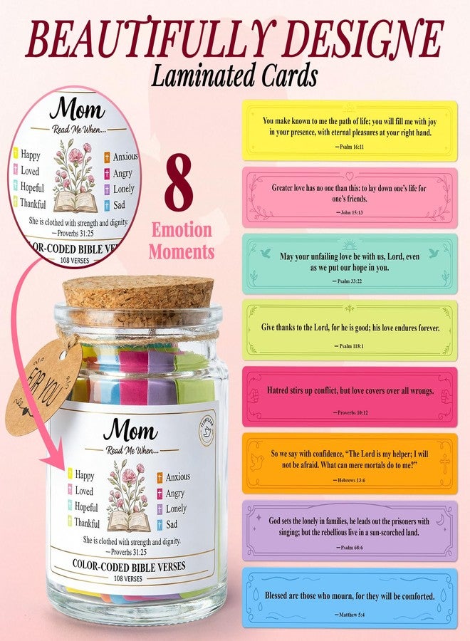 FliipFlaap Bible Verse Jar for Mom, 108 Color-Coded Scriptures in 8 Emotions, Christian Gifts for Mom, Mothers Day Birthday Gifts for Mom from Daughter Son, Inspirational Religious Gift for Mother - Image 4