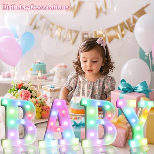 OYCBUZO Light Up Colorful LED Marquee Letter lights, 18 Colors Changing Alphabet Letters Sign with Remote Timer for Night Light Girls Bedroom Wedding Birthday Party Lamp Christmas Home Bar Decor- Colorful B - Image 3
