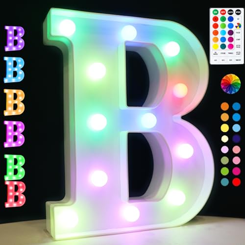 OYCBUZO Light Up Colorful LED Marquee Letter lights, 18 Colors Changing Alphabet Letters Sign with Remote Timer for Night Light Girls Bedroom Wedding Birthday Party Lamp Christmas Home Bar Decor- Colorful B - Image 1