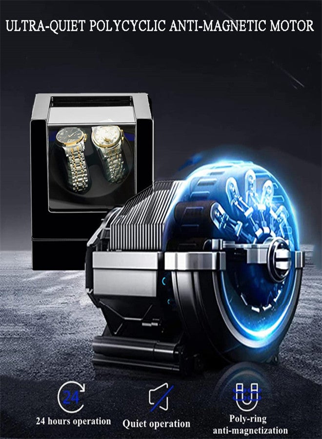 KASTWAVE Double Watch Winders for Automatic Watches, Watch Rotating Display Box, Watch Winder with Built-in Blue LED Light for Couple Watches, Ultra-Quiet Motor, Gift for Couple, Girl friend, Family - Image 2