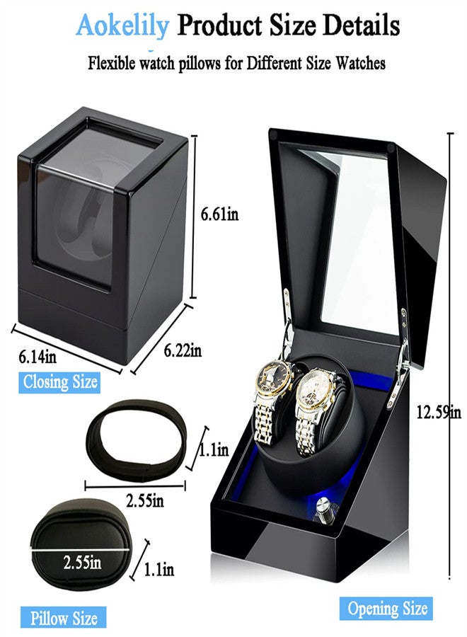 KASTWAVE Double Watch Winders for Automatic Watches, Watch Rotating Display Box, Watch Winder with Built-in Blue LED Light for Couple Watches, Ultra-Quiet Motor, Gift for Couple, Girl friend, Family - Image 3