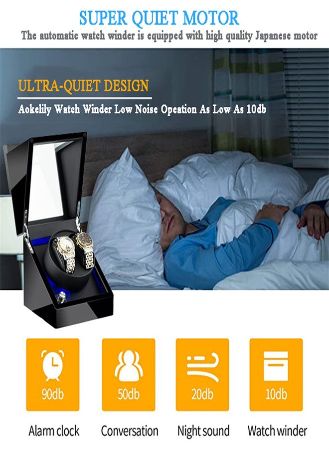 KASTWAVE Double Watch Winders for Automatic Watches, Watch Rotating Display Box, Watch Winder with Built-in Blue LED Light for Couple Watches, Ultra-Quiet Motor, Gift for Couple, Girl friend, Family - Image 5