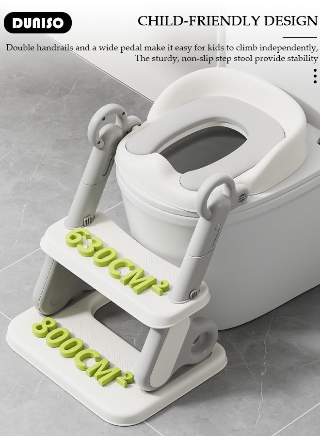 DUNISO مقعد تواليت للأطفال مع سلم قابل للطي، مقعد تدريب على الحمام للأطفال مع سلم قابل للتعديل، ارتفاع خطوة متعدد الوظائف لمقعد الحمام للأطفال مع وسادات مضادة للانزلاق للأولاد والبنات - Image 5