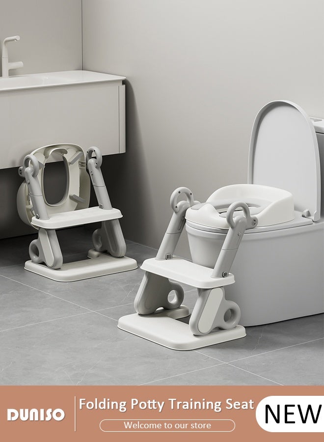 DUNISO مقعد تواليت للأطفال مع سلم قابل للطي، مقعد تدريب على الحمام للأطفال مع سلم قابل للتعديل، ارتفاع خطوة متعدد الوظائف لمقعد الحمام للأطفال مع وسادات مضادة للانزلاق للأولاد والبنات - Image 1