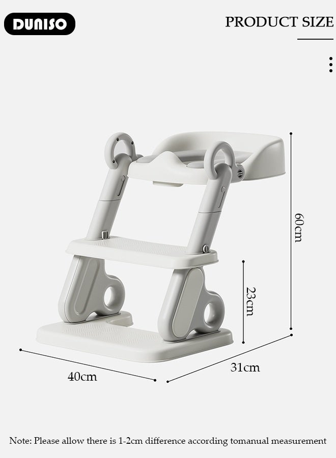 DUNISO مقعد تواليت للأطفال مع سلم قابل للطي، مقعد تدريب على الحمام للأطفال مع سلم قابل للتعديل، ارتفاع خطوة متعدد الوظائف لمقعد الحمام للأطفال مع وسادات مضادة للانزلاق للأولاد والبنات - Image 3