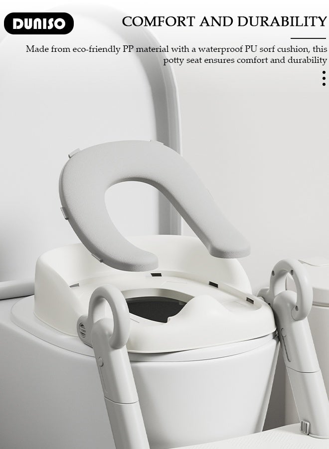 DUNISO مقعد تواليت للأطفال مع سلم قابل للطي، مقعد تدريب على الحمام للأطفال مع سلم قابل للتعديل، ارتفاع خطوة متعدد الوظائف لمقعد الحمام للأطفال مع وسادات مضادة للانزلاق للأولاد والبنات - Image 4