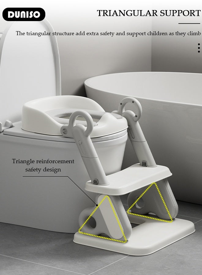 DUNISO مقعد تواليت للأطفال مع سلم قابل للطي، مقعد تدريب على الحمام للأطفال مع سلم قابل للتعديل، ارتفاع خطوة متعدد الوظائف لمقعد الحمام للأطفال مع وسادات مضادة للانزلاق للأولاد والبنات - Image 2