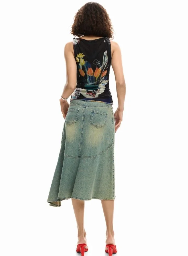 DESIGUAL White Rib Lettering T-Shirt for Women | Best Price UAE