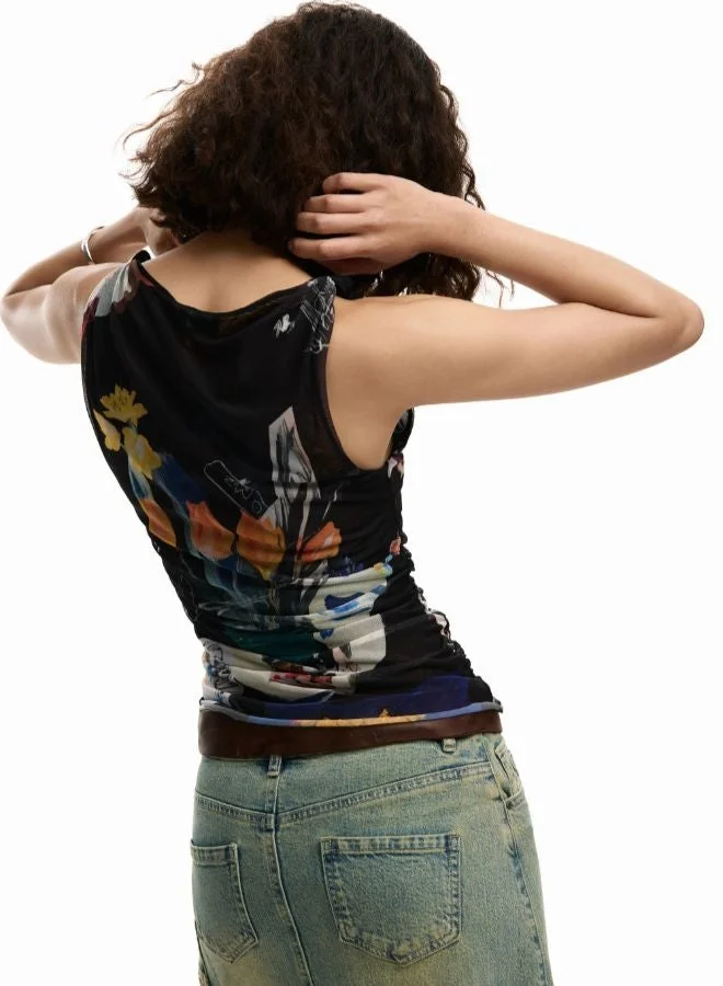 DESIGUAL White Rib Lettering T-Shirt for Women | Best Price UAE